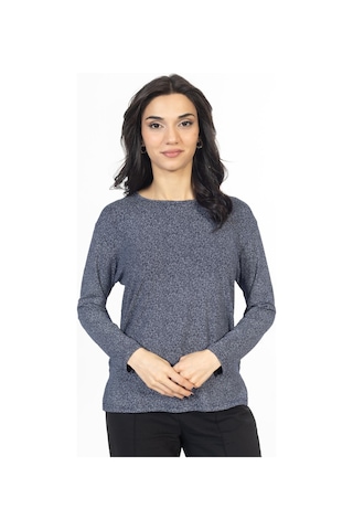 Yeni Sezon 2024 Desenli Yuvarlak Yaka Rahat Kalıp Likralı Anne Penye Bluz 6406-lacivert Lacivert