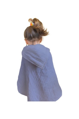 4 Katlı Müslin Kapşonlu Bebek Çocuk Banyo Havlusu Kundak İndigo