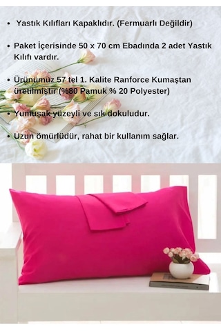 Fuşya Renkli Pamuklu Ranforce Kumaştan Yastık Kılıfı 2 Adet
