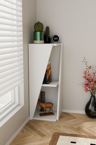 Modern Çok Amaçlı 90 Cm 2 Raflı Köşe Kitaplık Dekoratif Salon Rafı Çok Amaçlı Düzenleyici Organizer Beyaz