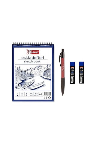 Umix Eskiz Versatil Kalem 1.8 X 0.9 Mm Bordo + Mikro A5 50 Yaprak 100 Gr Eskiz Defteri+ Mikro Eskiz Kalem Ucu 2b 1.8 Mm 2 Adet