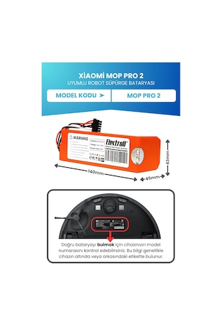 Xiaomi Mop Pro 2 Uyumlu Batarya 5200mah Robot Süpürge Batarya