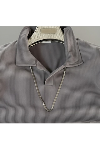 Fifty Color Alaçatı Stili Erkek Fitilli Ottoman Hava Alan Kumaş Polo Yaka T-shirt 2li Renk Siyah - Gri