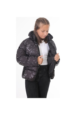 Spor Kız Çocuk Çıkabilir Kapüşonlu Su Ve Rüzgar Geçirmez Şişme Mont Parka-94 Siyah