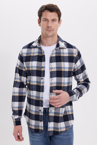 Tudors Erkek Slim Fit Dar Kesim Kareli Kışlık Oduncu Gömlek-42201 Lacivert