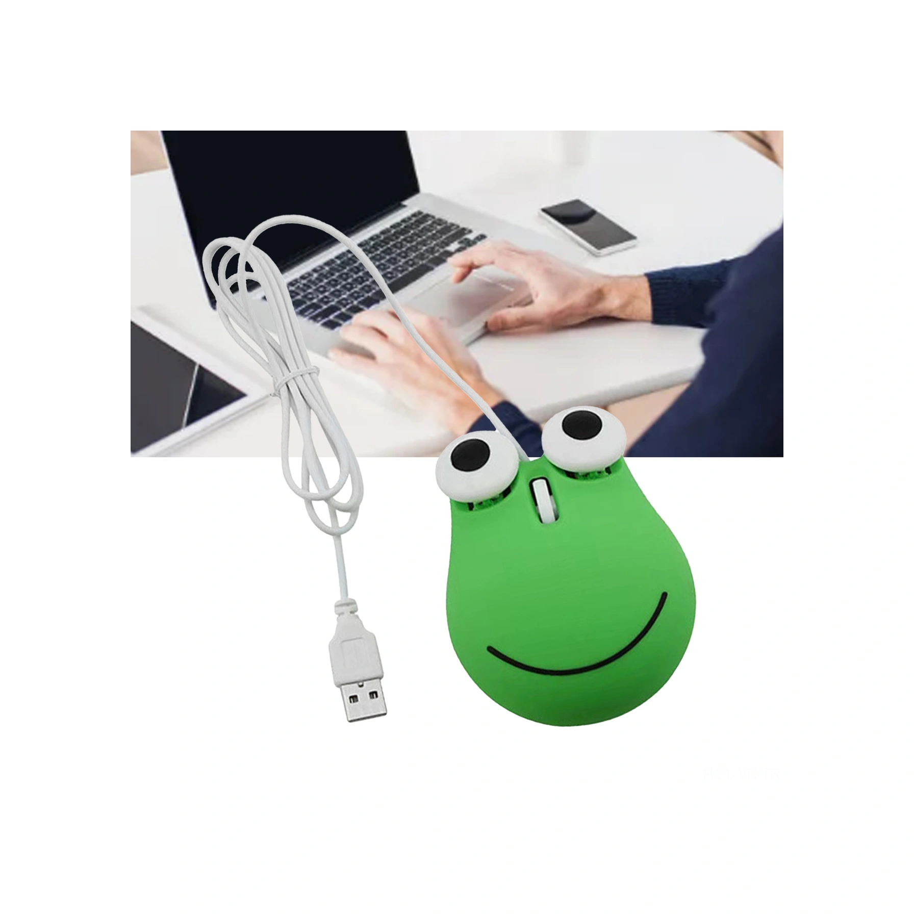 Vkemall Yeşil Kurbağa Desenli Ergonomik Kablolu Fare - Hassas Optik Takip, Usb Bağlantı, Bilgisayar Ve Dizüstü Uyumlu