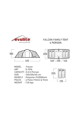 Evolite Falcon 6 Kişilik Odalı Aile Çadırı Gümüş