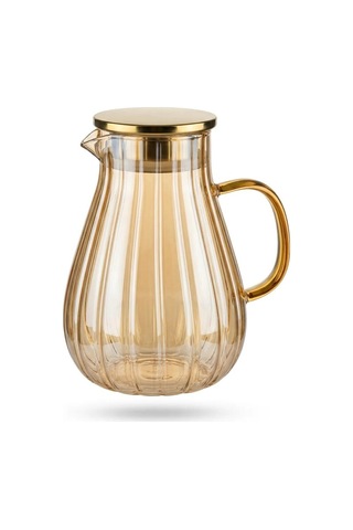 Modern Borosilikat Dilimli Cam Sürahi 1800 Ml Çay, Meyve Detoksu Ve Soğuk İçecekler İçin Şeffaf