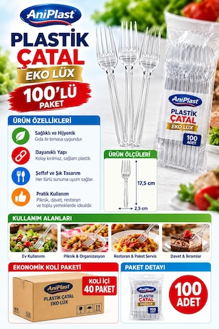 Anı Plast Plastik Çatal Eko Lüx 100'lü Koli İçi 40 Paket Çok Renkli