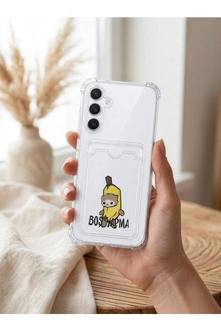 Hepsi Samsung Galaxy Uyumlu A26 Boş Yapma Muz Detaylı Kart Bölmeli Şeffaf Telefon Kılıfı Najmaddin Çok Renkli