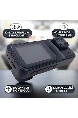 Zhuse A98 3 Kameralı Wi-fi Araç İçi Kamera Ekranlı Ön Kabin Ve Bagaj Kameralı İos Android Ve Class 10 Kart Uyumlu Yol Kayıt Cihazı