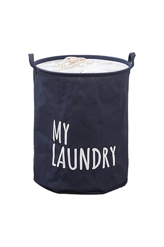 Ambition Banyo Çamaşır Sepeti Keten Pamuk Katlanabilir Çamaşır Mavi