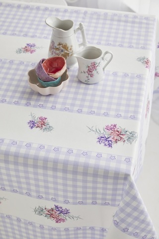 Ays Home Lila Çiçekli Pötikareli Yemek Masası Örtüsü