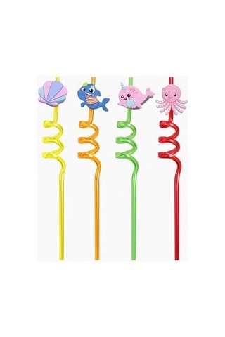 Renkli Eğlence Pipetleri 6 Lı Karışık Paket 24 Pipet 26cm 000 Açık Krem