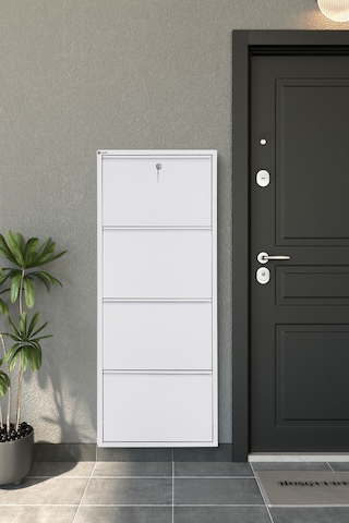 Arpelia Metal Ayakkabılık 4 Lü Kilitli Beyaz