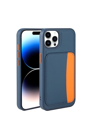 Zore Apple iPhone Uyumlu 14 Pro Max Kılıf Kartlıklı Zore X-kart Silikon Kapak - Lacivert