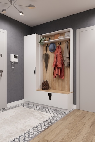 Asra Trend Vestiyer & Portmanto V-01 %100 MDF Askılı Çok Raflı Ayakkabılık Sonoma - Beyaz