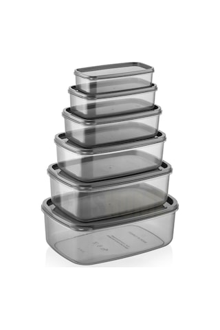Jet's Home 6'lı Set Erzak Saklama Kabı Seti Bpa Free Erzak Kabı Bakliyat Saklama Kapları Buzdolabı Kabı Şeffaf Antrasit