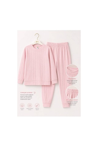 H&c Coolboy H&c Kız Çocuk Pijama Takımı Jakarlı Uzun Kollu Üst Ve Lastikli Alt 2 Li Takım Pembe