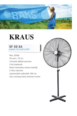 Raks Kraus SF 30 SA Sanayi Tipi Ayaklı Vantilatör