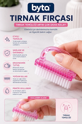 Ergonomik Saplı Tırnak Temizleme Fırçası Yoğun Kıllı Pratik Manikür Ve Tırnak Bakım Fırçası
