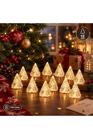Özel Seri Dekoratif Yılbaşı Çam Ağacı Şekilli Led Lamba 12'li Paket Oda Işığı Salon Aydınlatma Çok Renkli