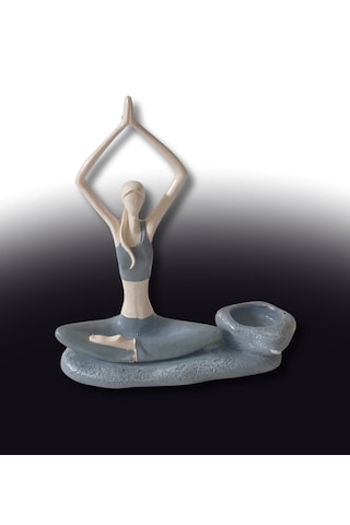 Yogacı Kız Polyester Çubuk Tütsülük Ve Tealight Mumluk Gri 0