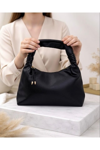 Addy Siyah Luna Hobo Pebble Velvet El Ve Omuz Çantası siyah