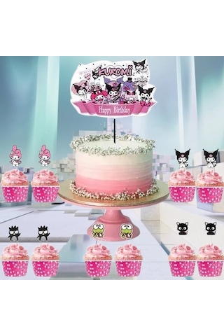 Kuromi Cake Topper Set Pasta Seti 20 Kürdan 25 Kek Kalıbı 1 Pasta Üstü Büyük Doğum Günü Pasta Süsü +3