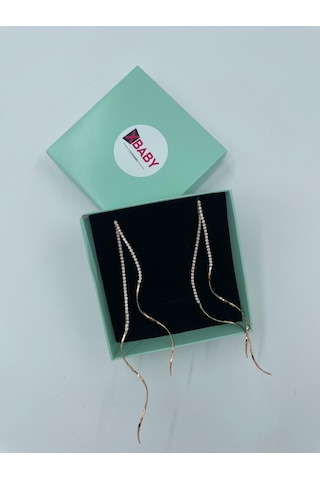 Xbaby Sıra Taşlı Dalgalı Rose Gold Sallanan Küpe Çok Renkli