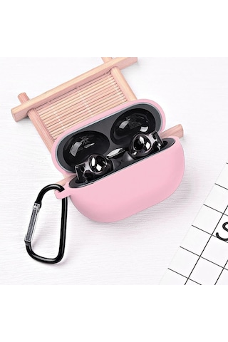 Koodmax Huawei Freebuds Pro Uyumlu Silikon Kılıf + Metal Kopça - Pembe