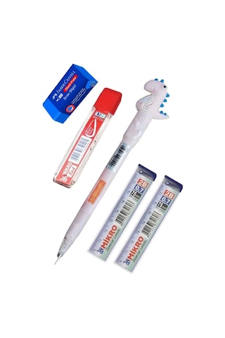 Işıklı Dinazor Uçlu Kalem Seti Pembe 0.7 Mm 1 Paket Dinazor Başlıklı Versatil Kalem Süslü Silikonlu Hediyelik Kalem Pembe