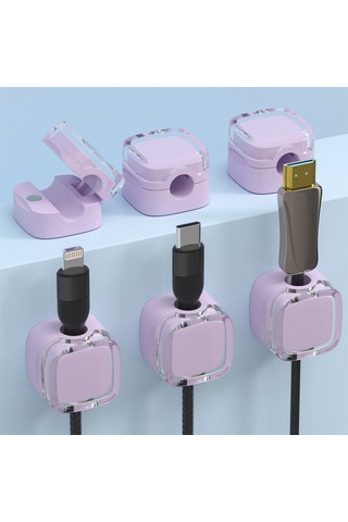 Fosenze Masaüstü Kabloları Düzenleyici: Manyetik Tutuculu, Öz Tutkalı, Kluterden Kurtarır - Mor 6 Adet