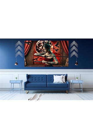 Ti-play Kanlı Ay Dövmeli Kadın 60x90cm Modern Samuray Pvc Çerçevesiz Tablo