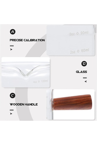 Ahşap Saplı Espresso Ölçü Kabı, Ölçekli Cam Ölçü Kabı, V Şeklinde Ağızlı Espresso Shot Bardağı, Şeffaf Camdan Espresso Aksesuarları