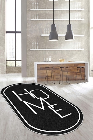 West Home Dijital Baskı Yıkanabilir Kaymaz Taban Leke Tutmaz Oval Mutfak Halısı Salon Halısı Ve Yolluk Wh 575 Black Oval