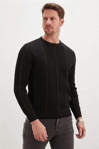 Fullamoda Fitilli Bisiklet Yaka Regular Fit Triko Kazak Siyah