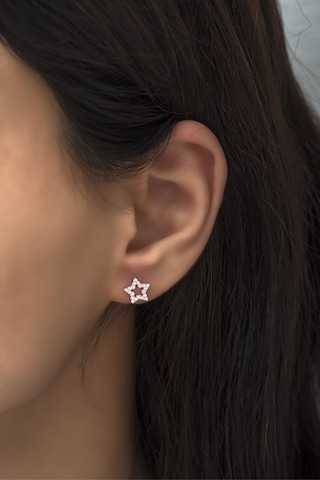 Nereze 925 Ayar Gümüş Rose Zirkon Taşlı Yıldız Küpe