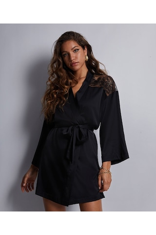 Aubade Midnight Whisper Kimono Zarif Seide Ve Dantel Detaylı Siyah