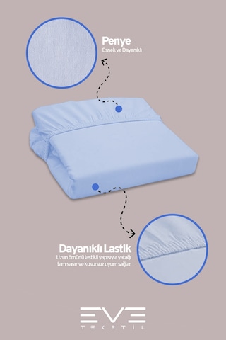 Eve Tekstil Fitted Yüksek Kaliteli Penye Kumaş Tek Kişilik Lastikli Çarşaf Mavi