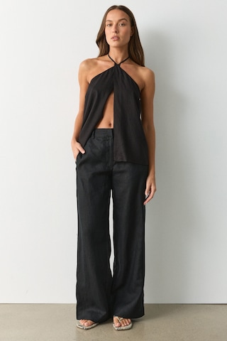 Madmext Siyah Yüksek Bel Keten Wide Leg Pantolon Mg2718