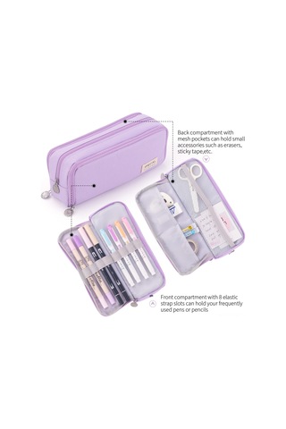 Aubyhe Mor Renkli Çift Pencere Multifonksiyonel Kalem Kutusu - Geniş Hacimli 3 Bölmeli Stokaj, Üniversite/ortaokul Öğrencileri İçin, Kauçuk Ve Dayanıklı Malzemeyle Yapıldı Mor