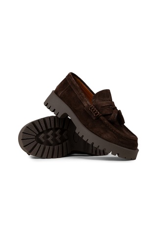 Deery Kadın Hakiki Süet Kahverengi Püsküllü Loafer - 02035zkhvc01 Kahverengi