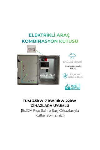 Elektrikli Araç Büyük Boy Şarj Panosu 22kw - Sigortalı & Prizli Kombinasyon Kutusu