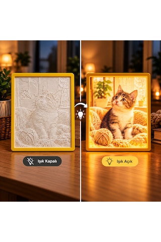 Kişiye Özel Sihirli Fotoğraf Çerçevesi Led Gece Lambası Lithophane Çok Renkli