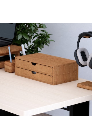 Desna İki Katlı İki Çekmeceli Dolap - Kiraz 34 Cm Uzunluk X 19 Cm Derinlik X 10.8 Cm Woodsaka Doğal Ahşap