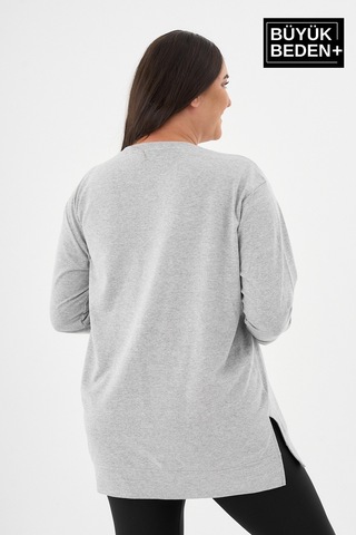 Süperlife Kadın Tunik Büyük Beden Ny Newyork Baskılı İnce Sweatshırt Spr26btk990-1 Grey Melange