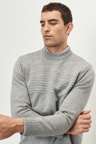 AC&Co / Altınyıldız Classics Erkek Gri-Mavi Standart Fit Normal Kesim Yarım Balıkçı Yaka Yünlü Triko 4A4923100204GRMXL Gri - Mavi