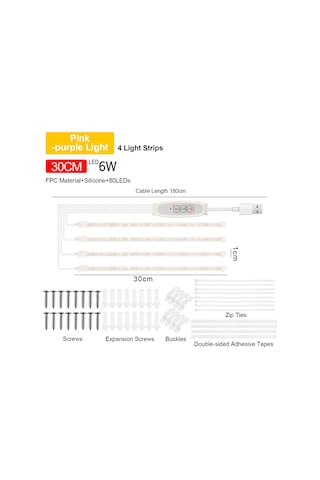 Yaleker 4'lü 30cm Usb Bitki Büyüme Lambası - Pembe-mor Işık, 4 Seviye Parlaklık, 24 Saat Zamanlayıcı, Fotosentezi Artırıcı Mor - Pembe