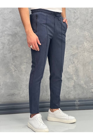 Modefendi Çizgi Detaylı Slim Fit Pamuk Likra Jogger Pantolon Lacivert
